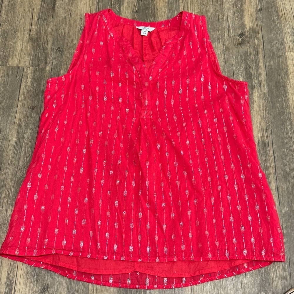 Crown & Ivy Silver & Red Cotton Rayon Metallic Sleeveless Women's Top Size M - Picture 10 of 14